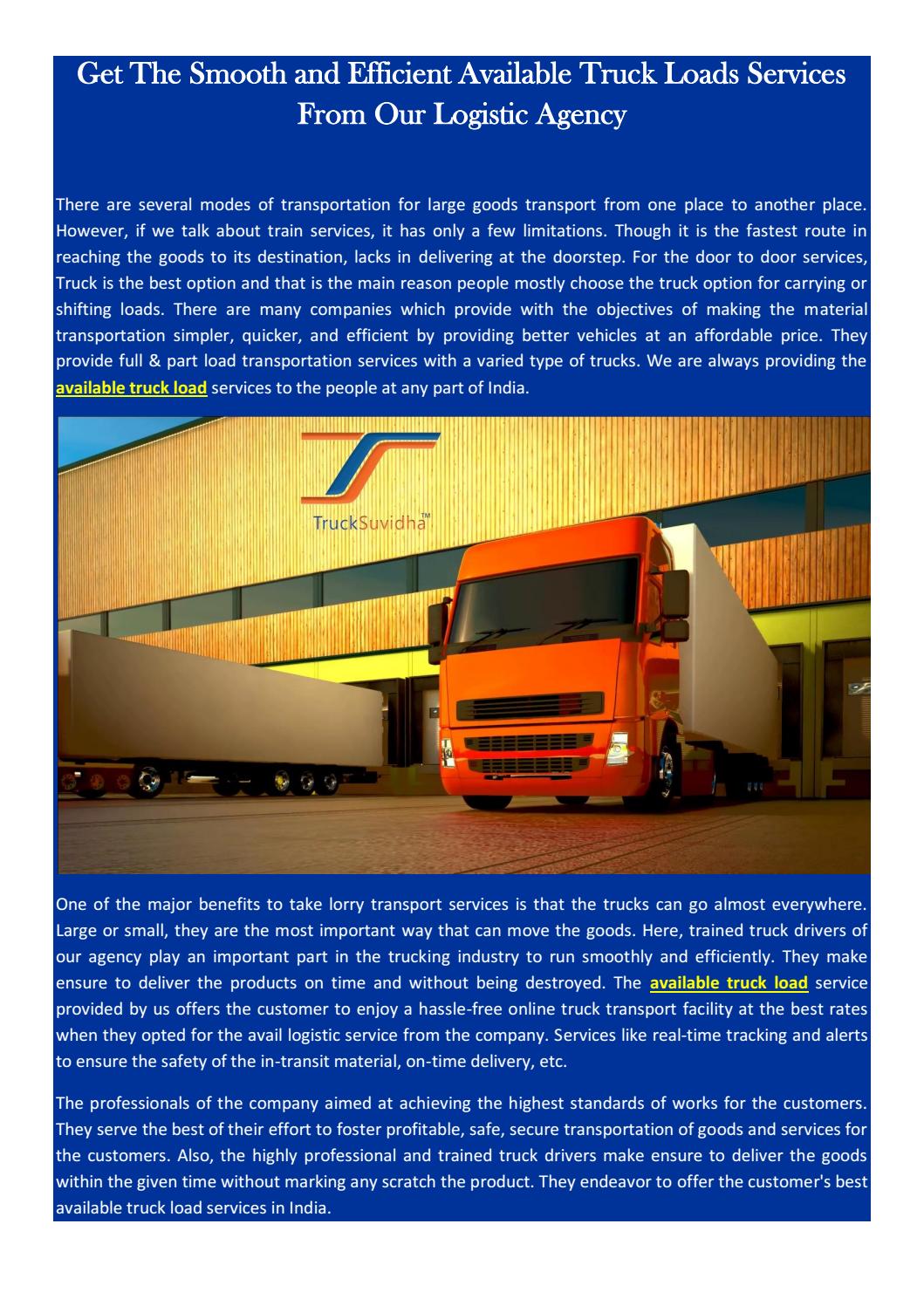 Get The Smooth and Efficient Available Truck Loads Services From Our