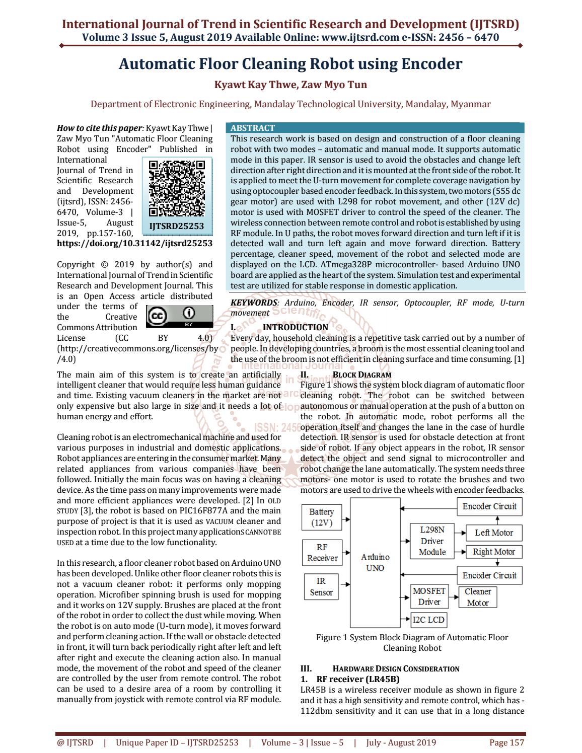 Automatic Floor Cleaning Robot using Encoder by International Journal