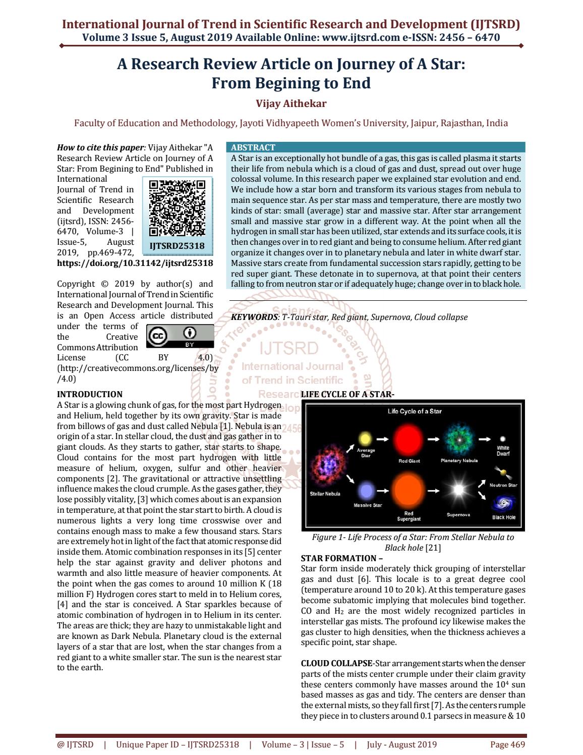 A Research Review Article on Journey of A Star From Begining to End by ...