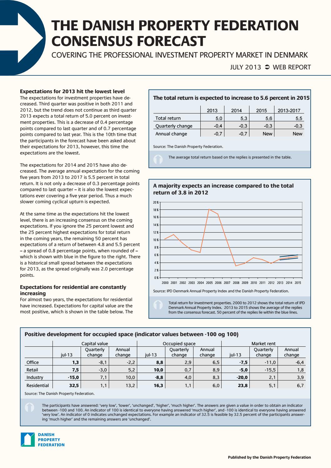 The Danish Property Federation´s market statistics consensus forecast