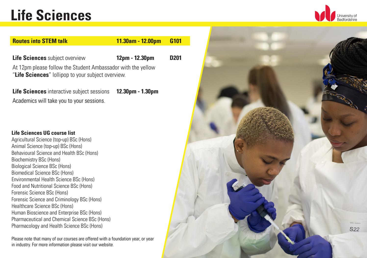 Life Sciences Open Day guide, September 2019, Luton campus by ...