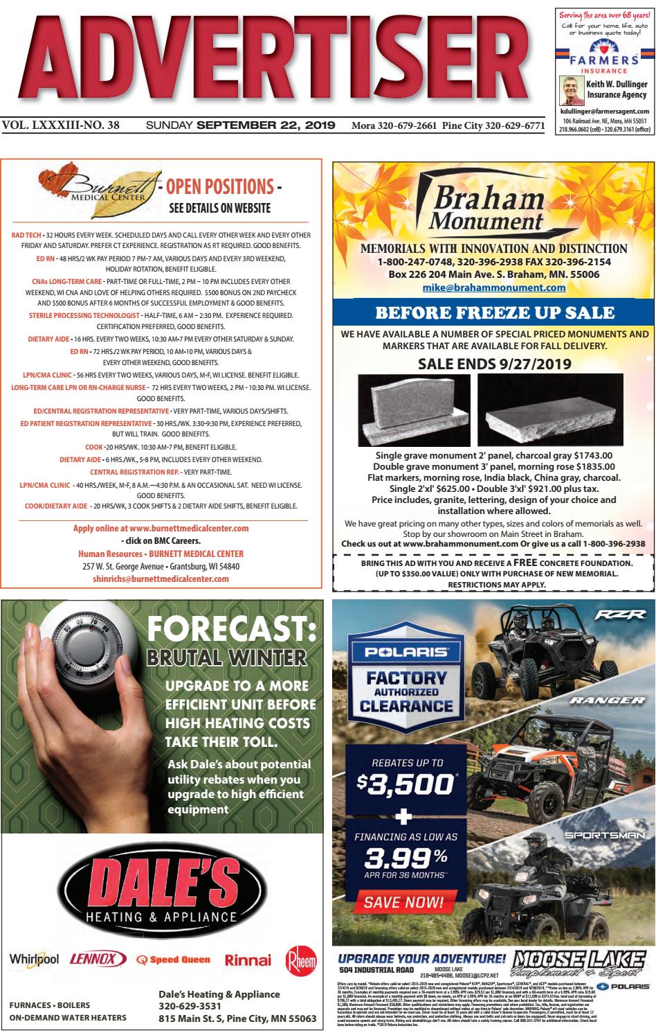 Pine Advertiser 92219 By Kanabec County Times Pine City Pioneer