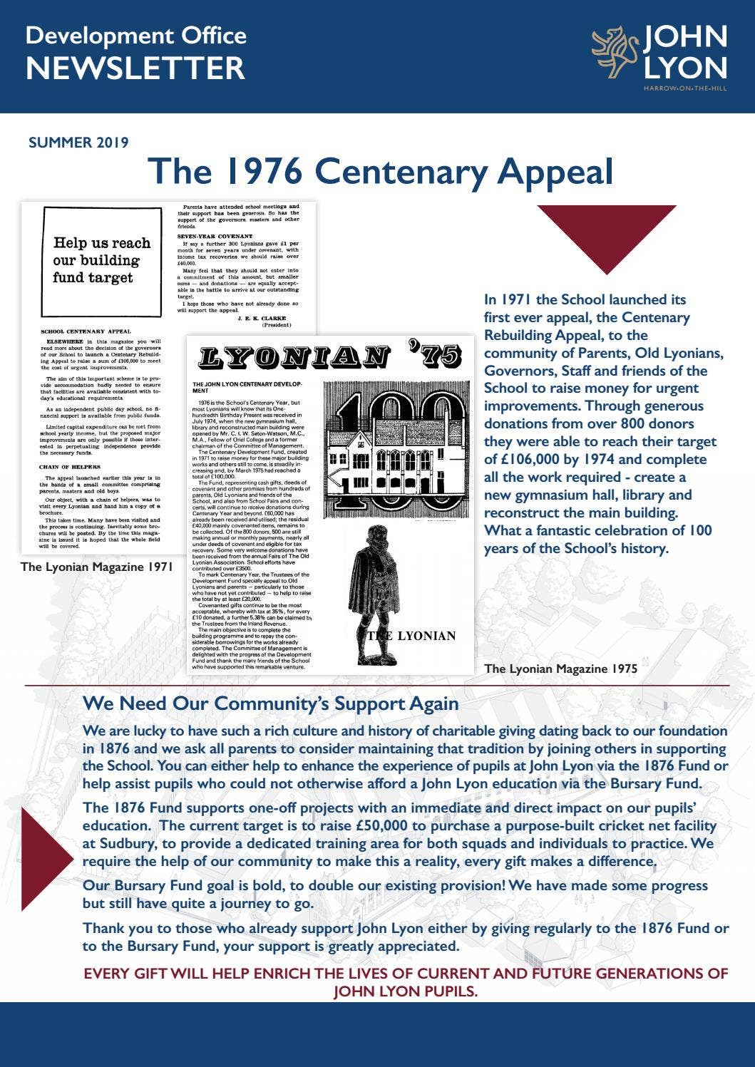 Development Office Newsletter - Summer 2019 by johnlyonharrow - Issuu