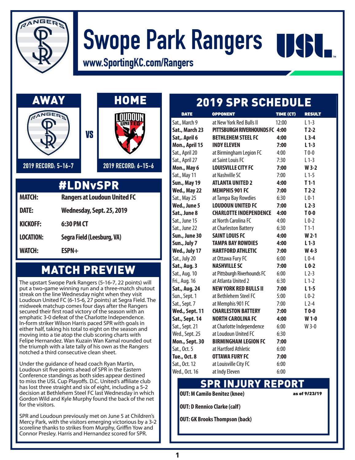 Match Notes Rangers At Loudoun United Fc Sept 25 19 By Sporting Kansas City Issuu