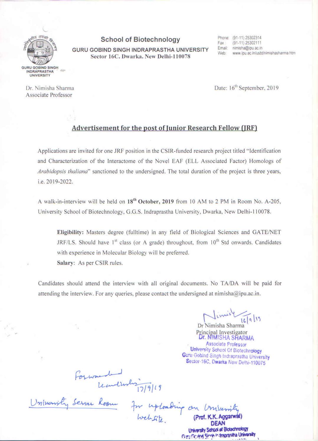 Indraprastha University Jrf Jobs Msc Biological Sciences Candidates Apply By Biotecnika Issuu Indraprastha University Jrf Jobs Msc Biological Sciences Candidates Apply By Biotecnika Issuu