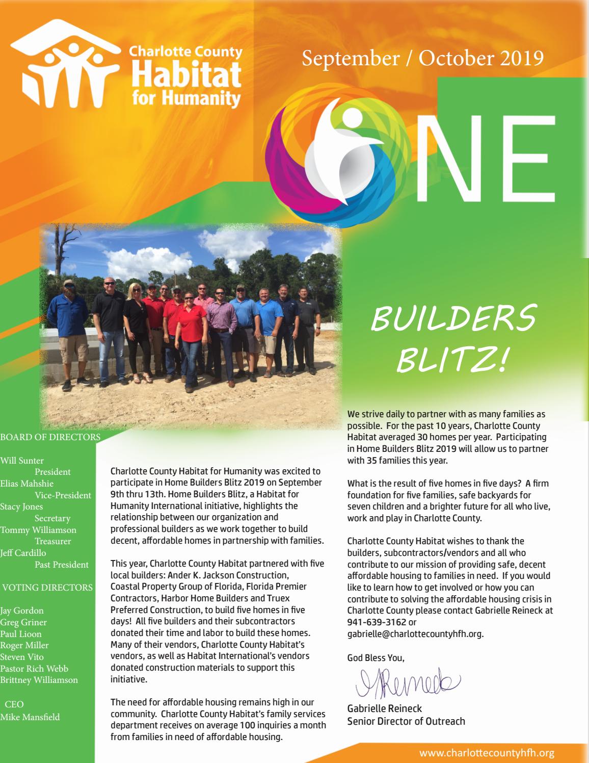 Charlotte County Habitat for Humanity E Newsletter Sept./Oct. 2019 by