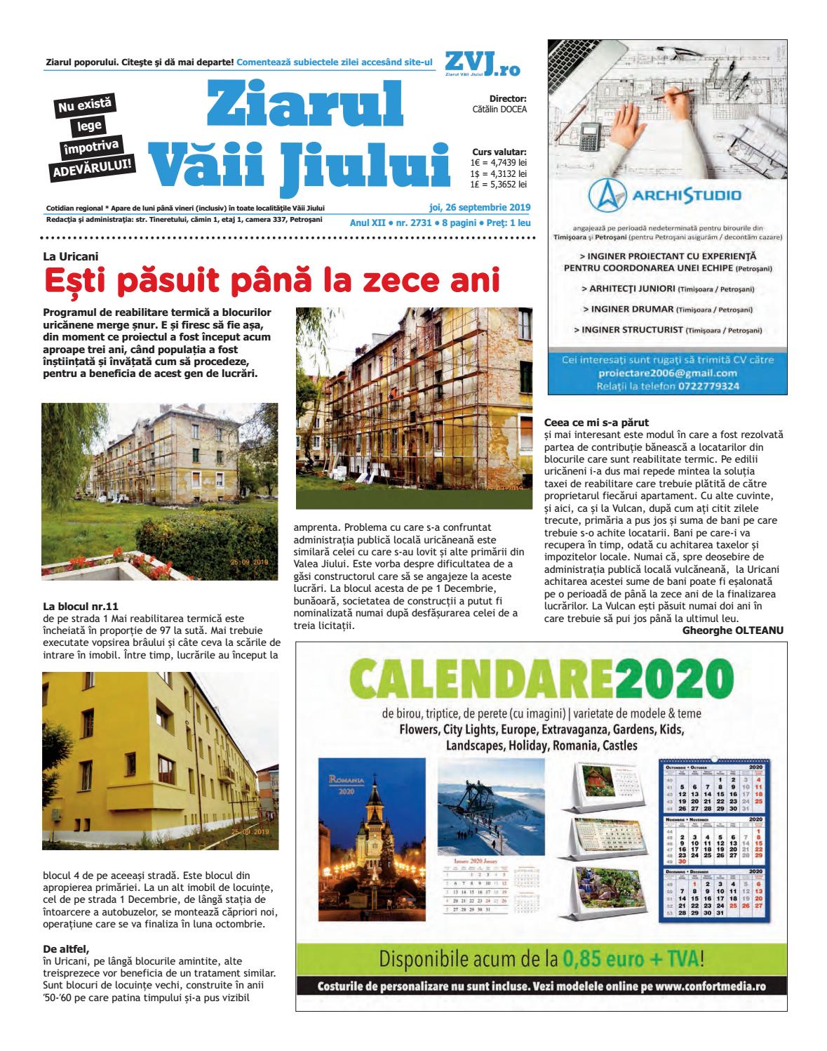 2731 Joi 26 Sept 2019 By Ziarul Vaii Jiului Issuu