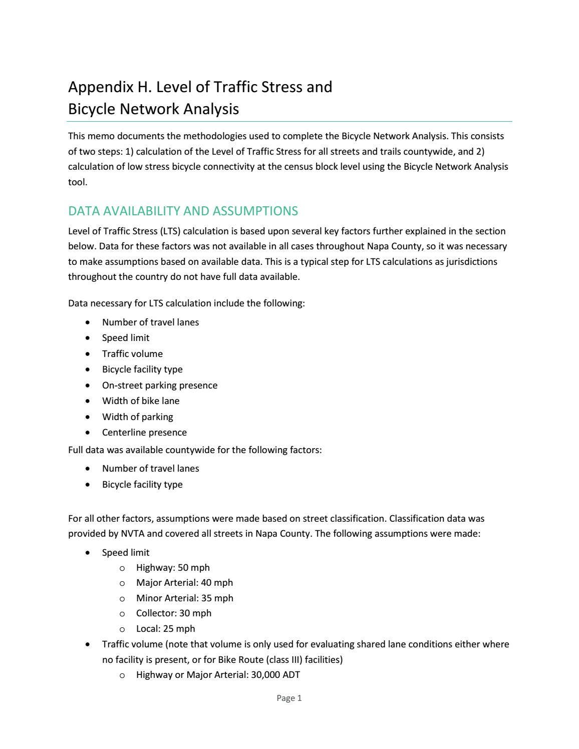 Appendix H - LTS & BNA Methodology Memo - Connectivity Analysis by ...