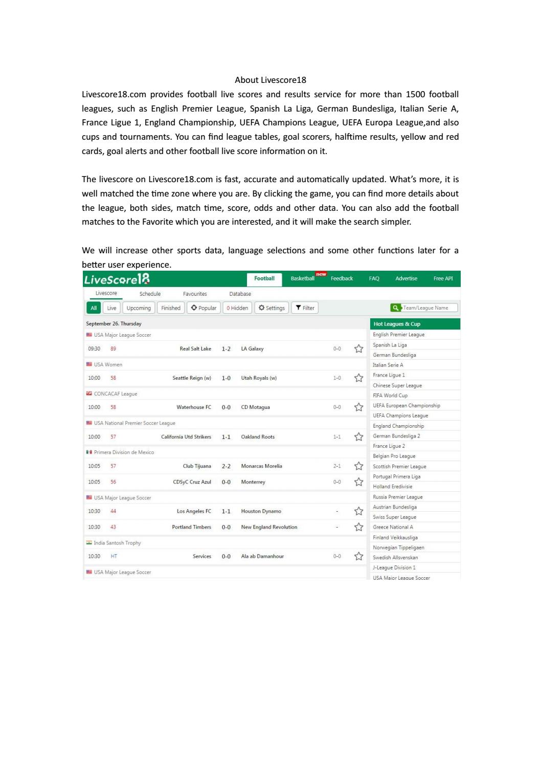 soccer matches in Livescore18.com 