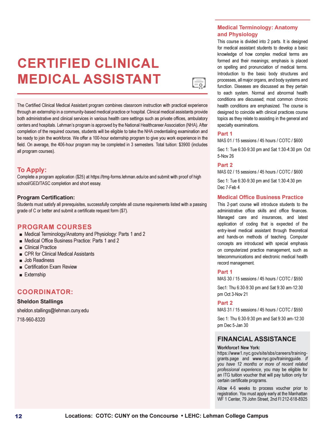 lehman college scps fall 2019 catalog by lehman college medical assistant job without certification