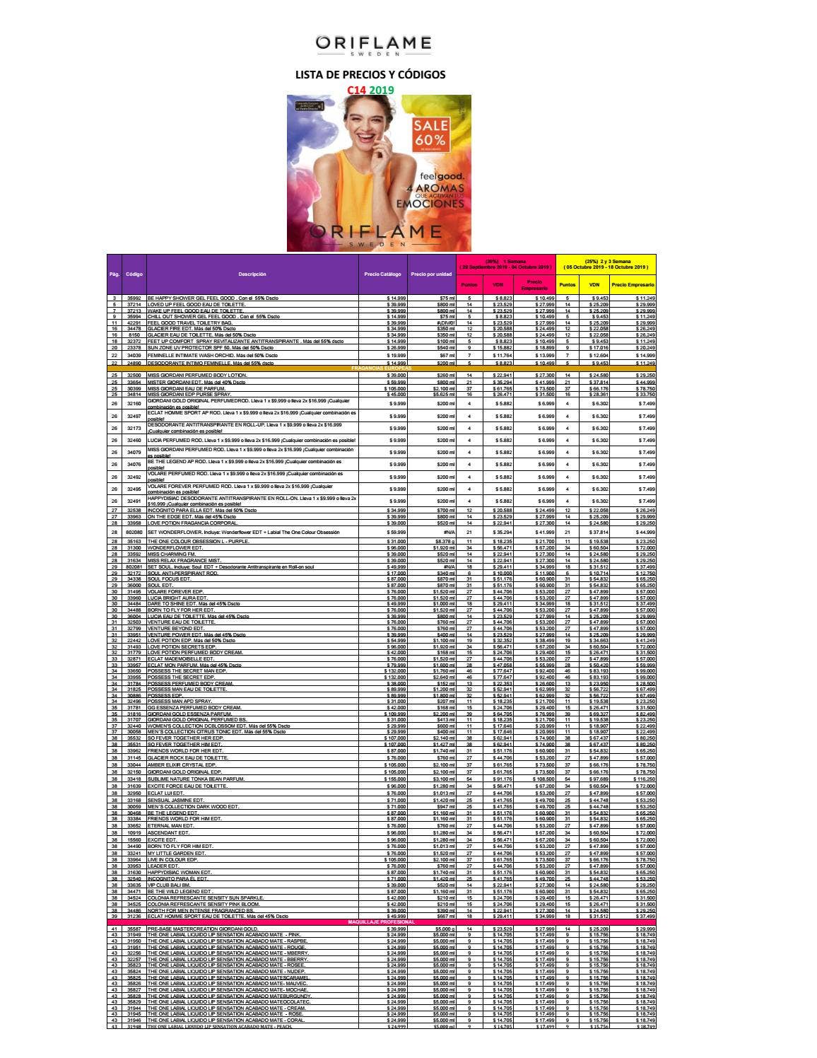 Lista de Precios C14 2019 CO by Oriflame Latinoamérica Issuu