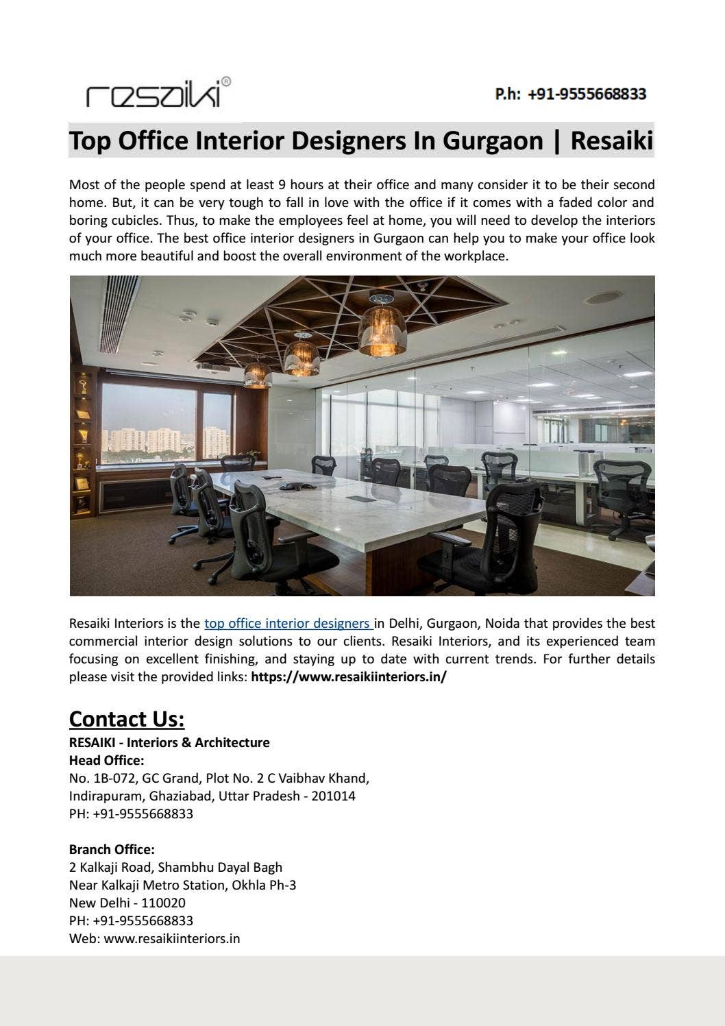 Top Office Interior Designers in Gurgaon by Resaiki Interiors - Issuu