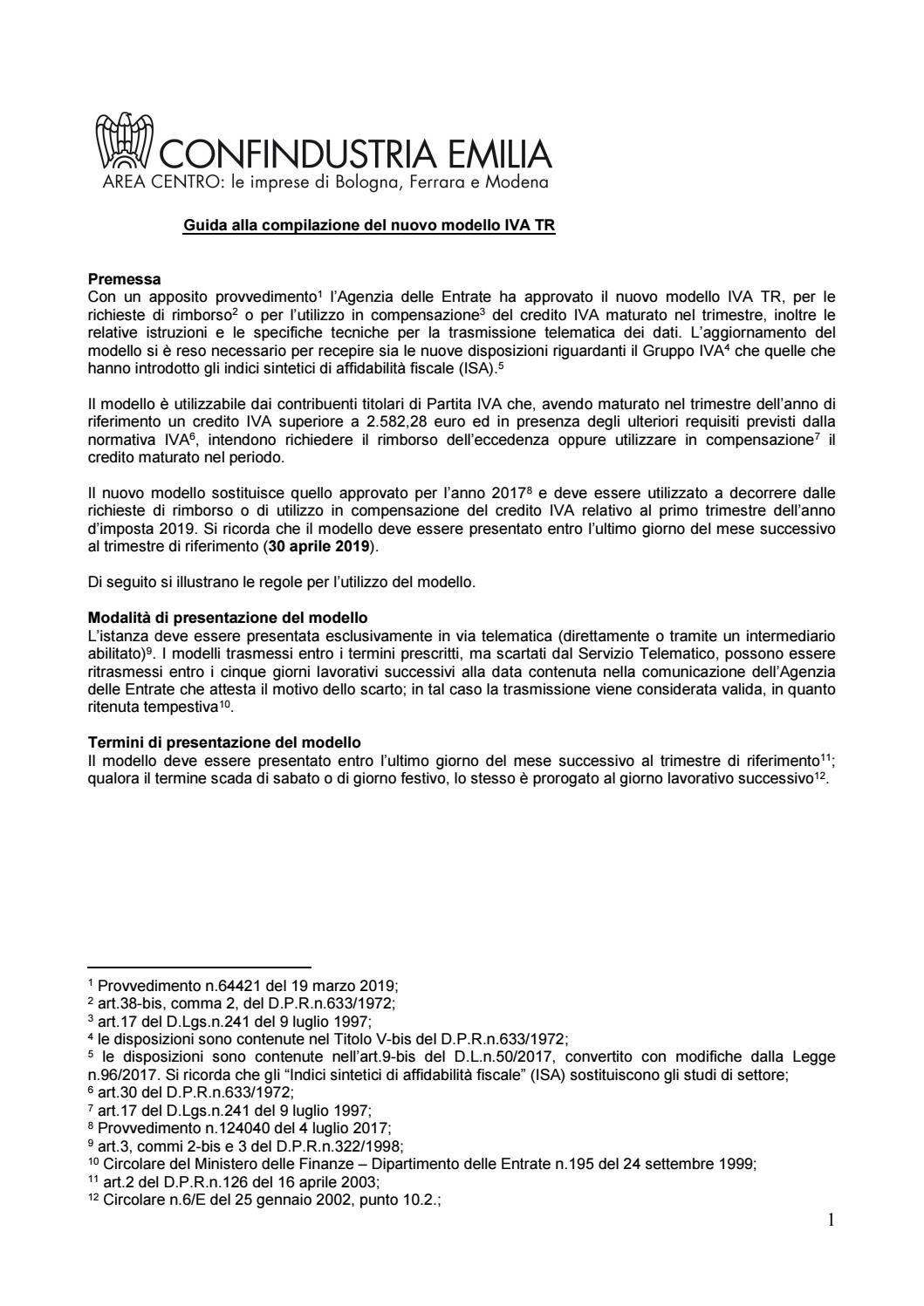 Guida alla compilazione del nuovo modello IVA TR by Confindustria ...