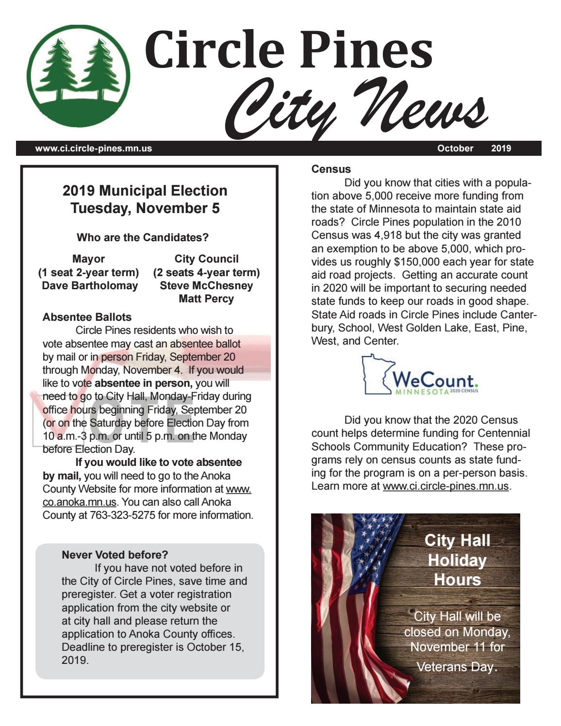 City of Circle Pines October 2019 Newsletter by City of Circle Pines