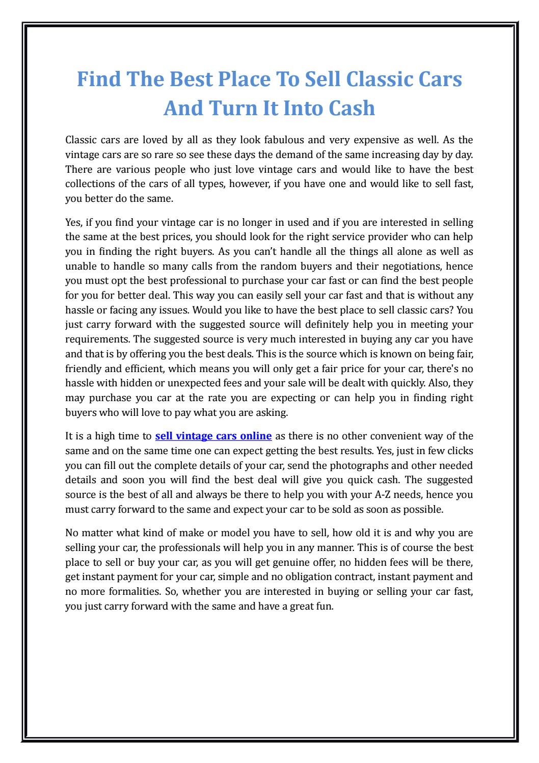 Find The Best Place To Sell Classic Cars And Turn It Into Cash by Chirag Patel Issuu