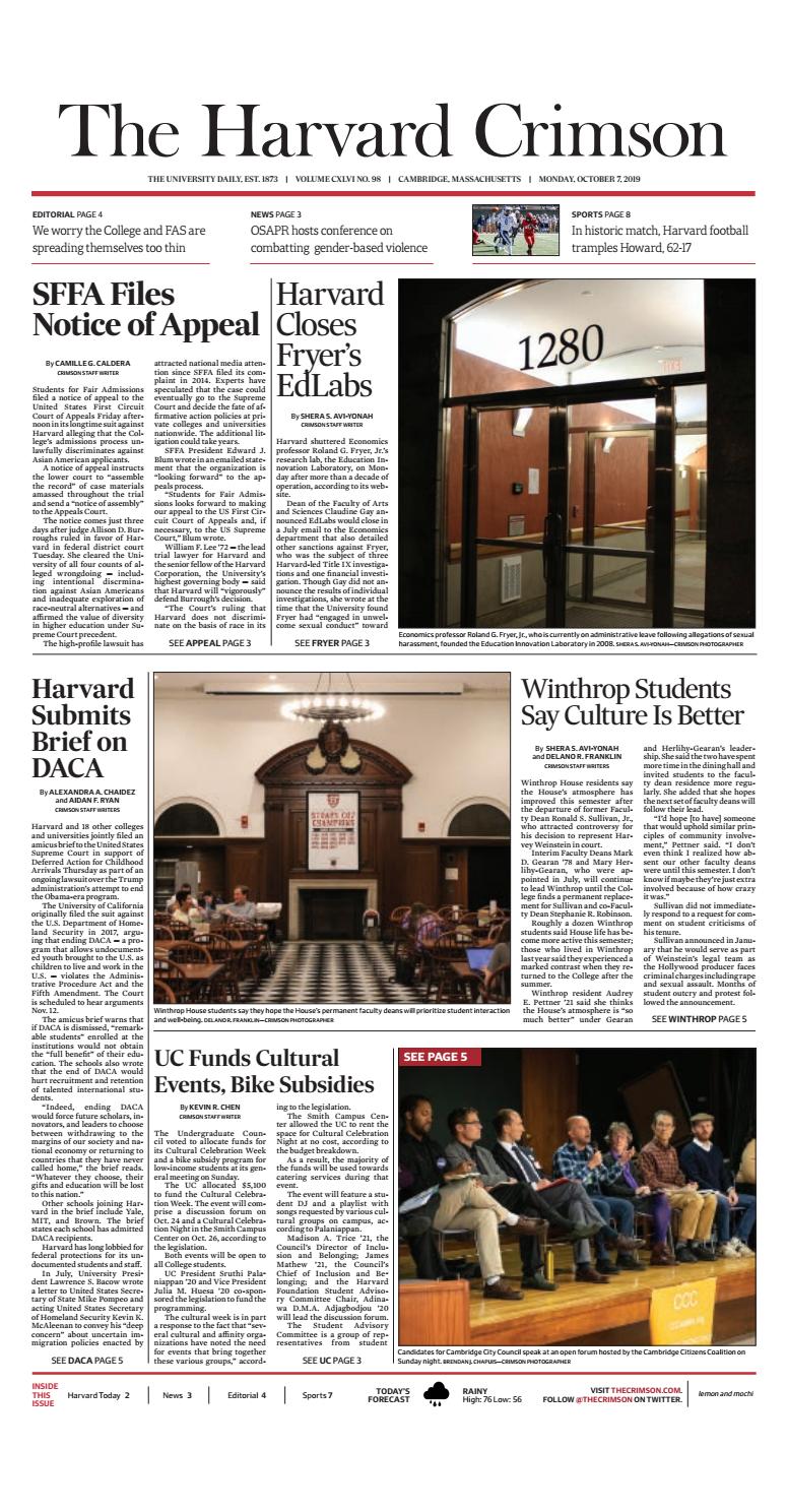 The Harvard Crimson Volume CXLVI, No. 98 by The Harvard Crimson Issuu