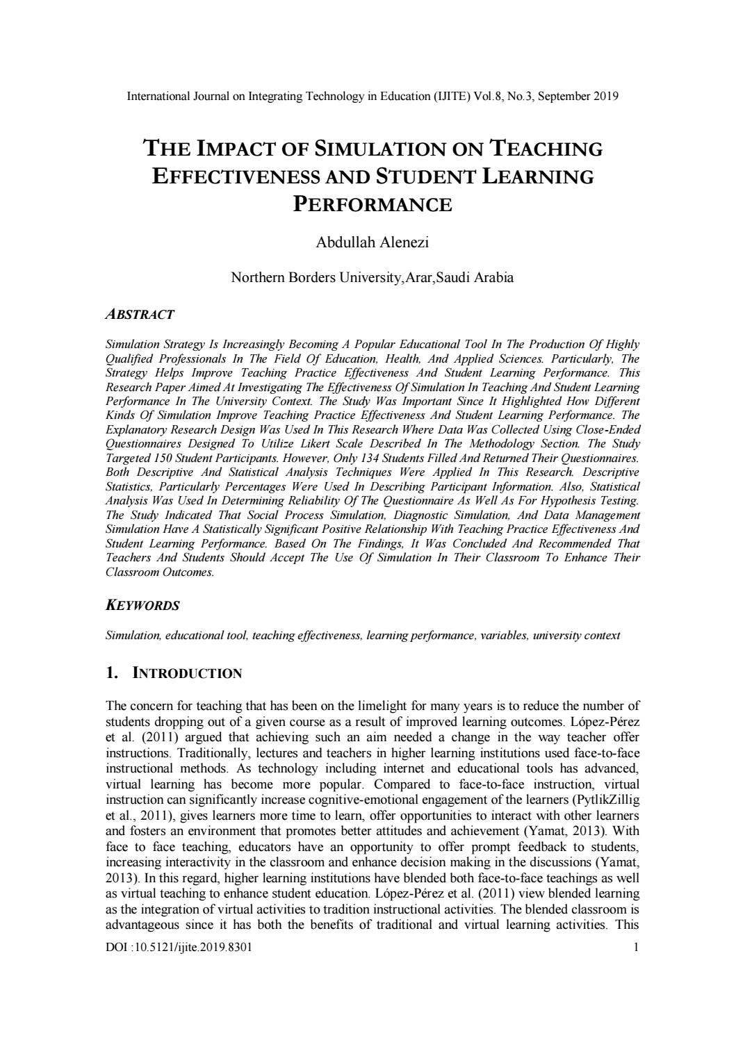 THE IMPACT OF SIMULATION ON TEACHING EFFECTIVENESS AND STUDENT LEARNING ...