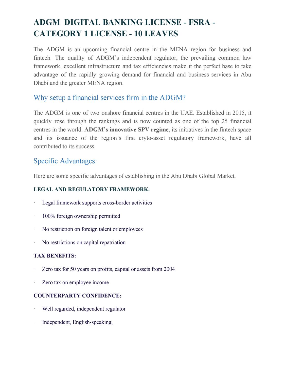 ADGM Digital Banking License FSRA Category 1 License by himaja445 Issuu