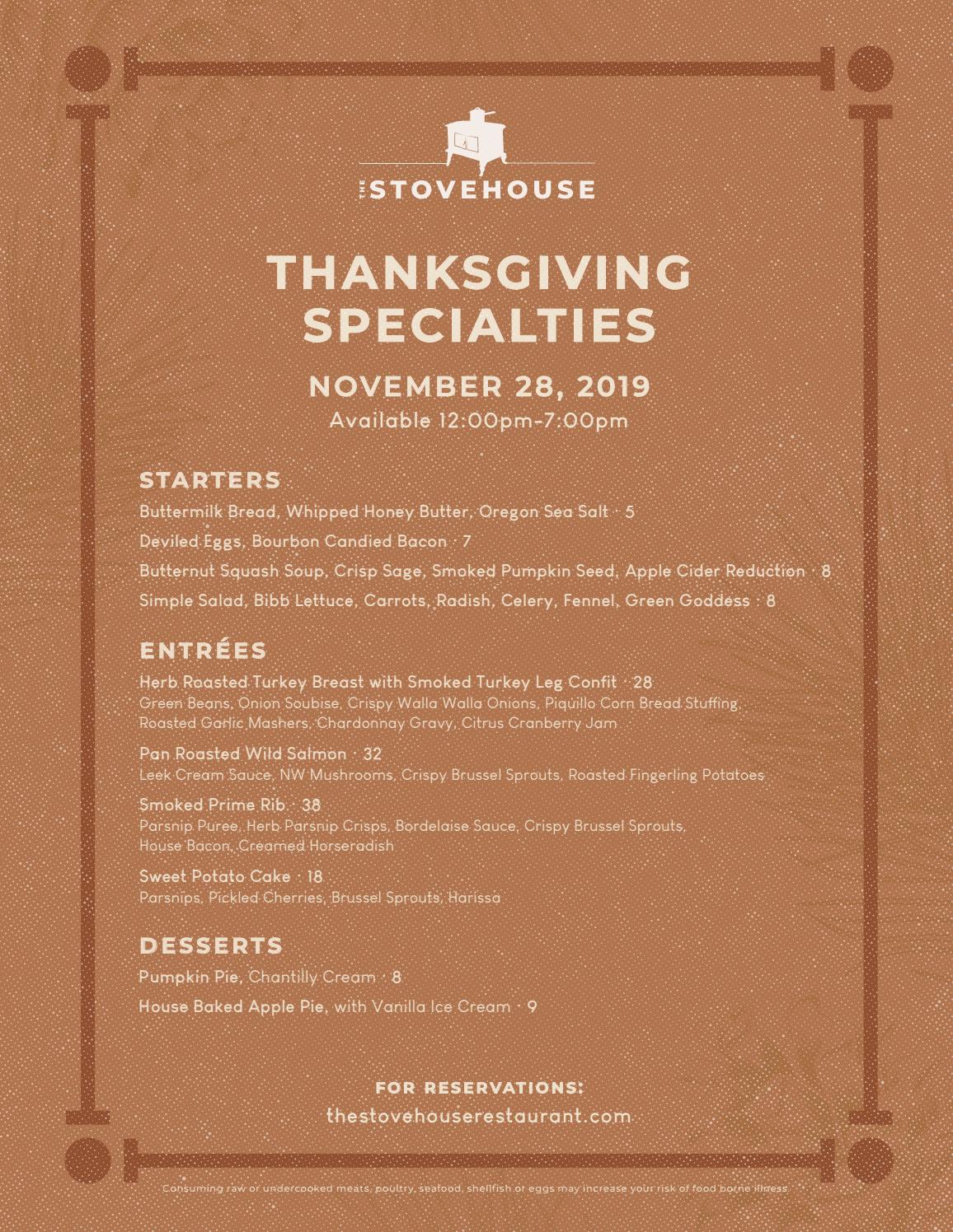 The Stovehouse, Thanksgiving 2019 Menu by Suncadia Resort Issuu