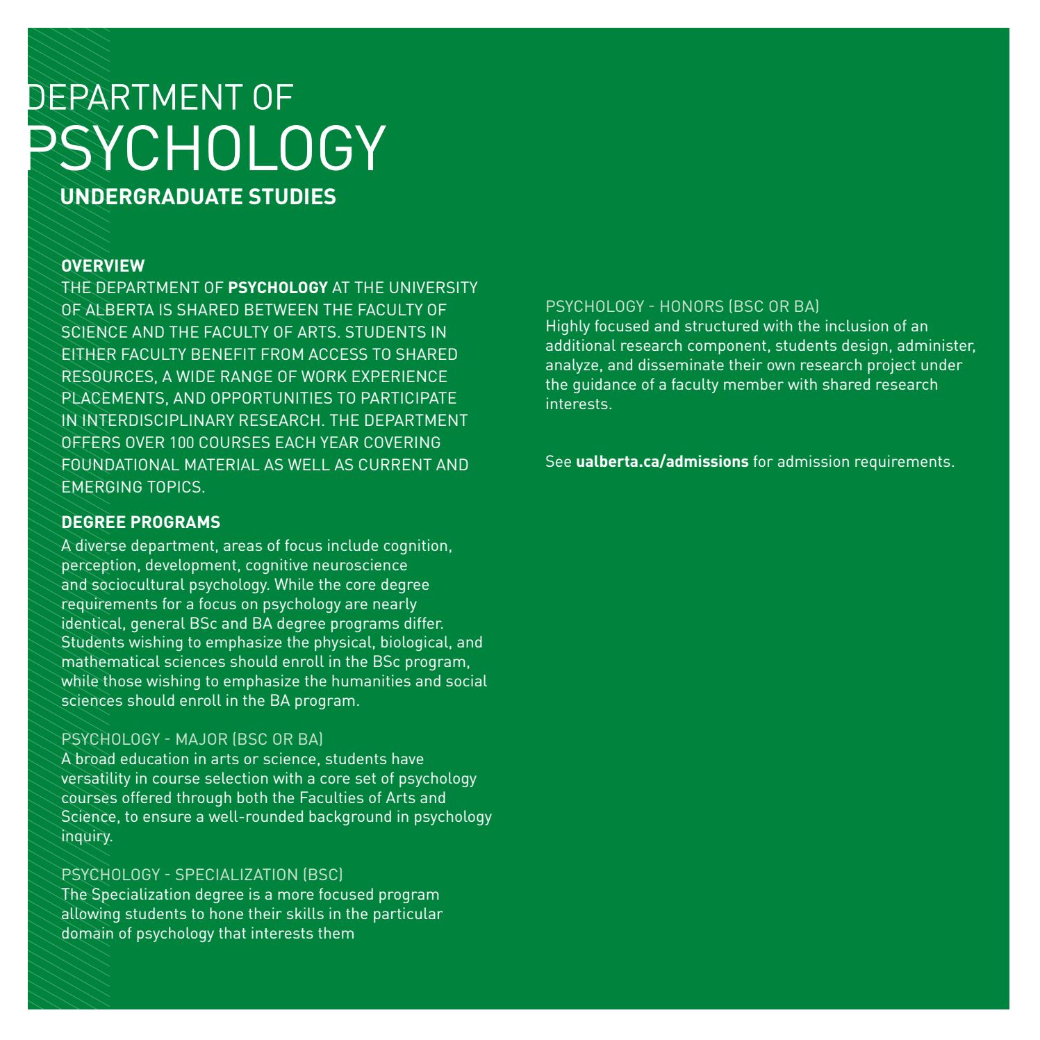 Psychology Undergraduate by University of Alberta Faculty of Science