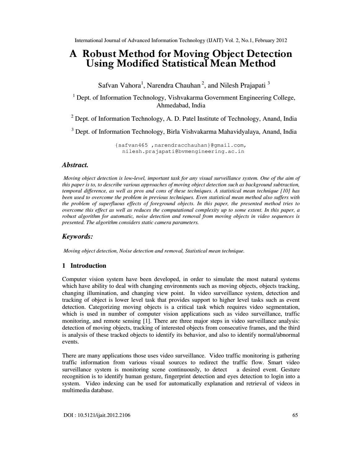 A Robust Method for Moving Object Detection Using Modified Statistical ...