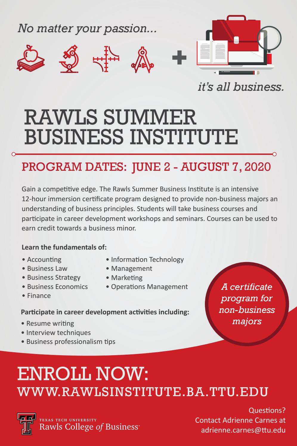 Rawls Summer Business Institute 2020 by Rawls College of Business Issuu