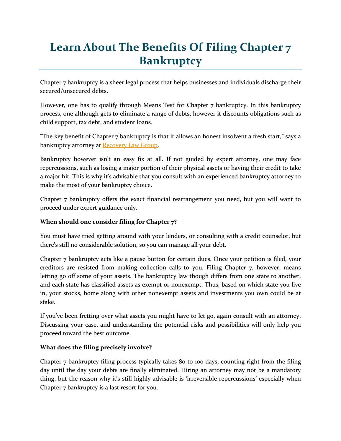 Filing Chapter 7 Bankruptcy by Recovery Law Group Issuu