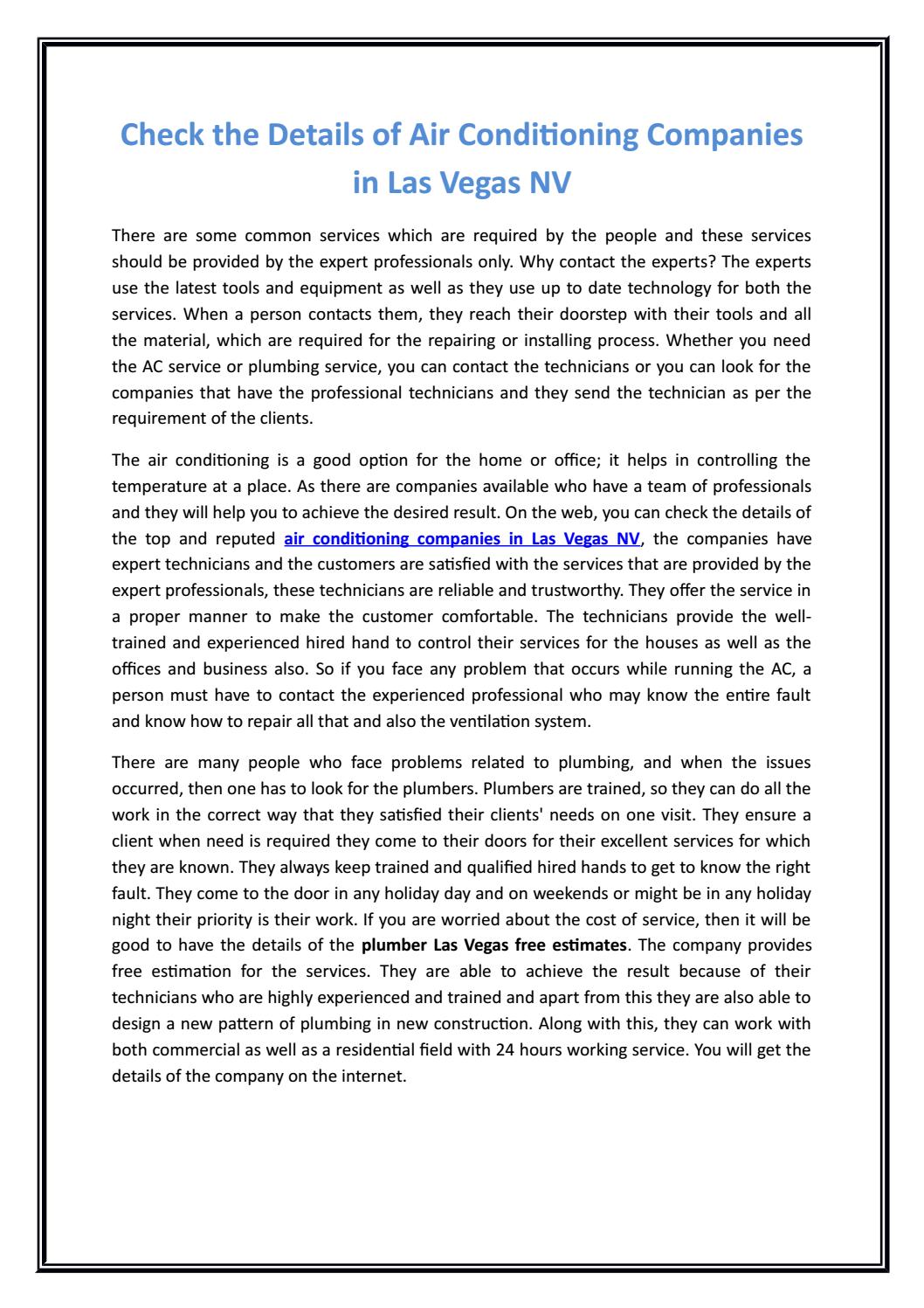 Check the Details of Air Conditioning Companies in Las Vegas NV by