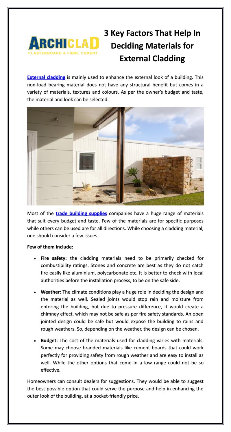 3 Key Factors That Help In Deciding Materials for External Cladding by