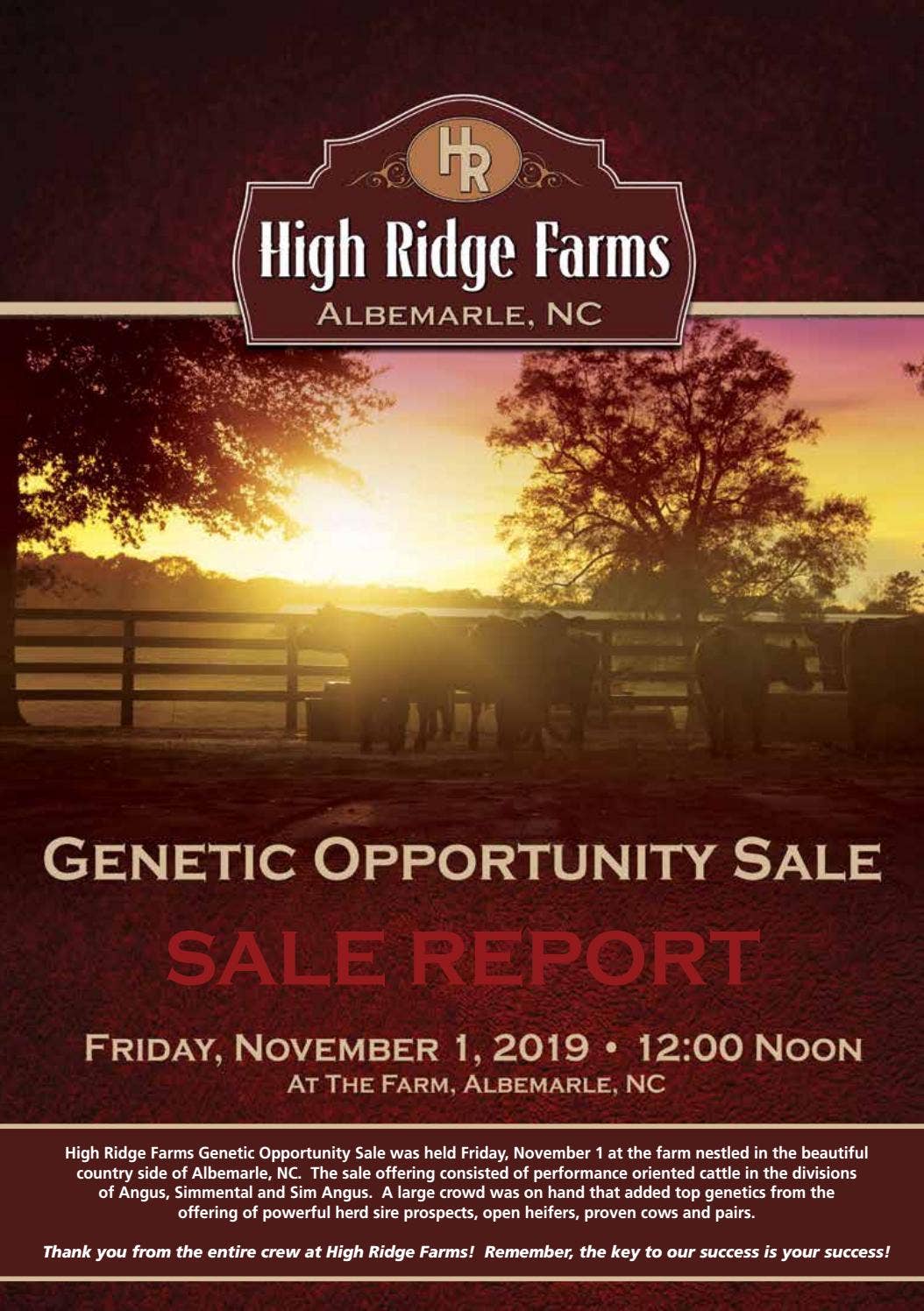 High Rince Farm 2019 High Ridge Farms Sale Report by Eberspacher Enterprises - Issuu