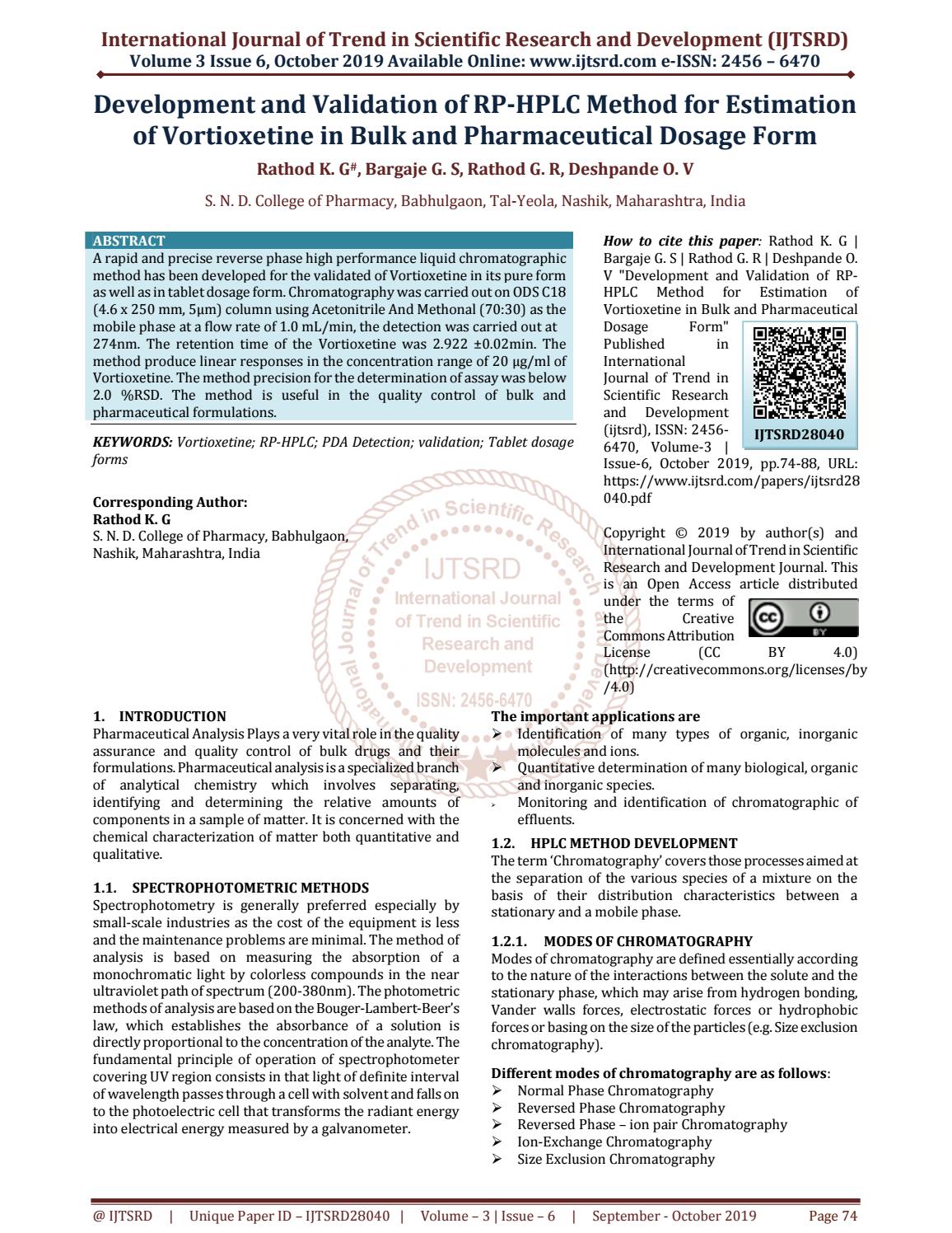 Development and Validation of RP HPLC Method for Estimation of
