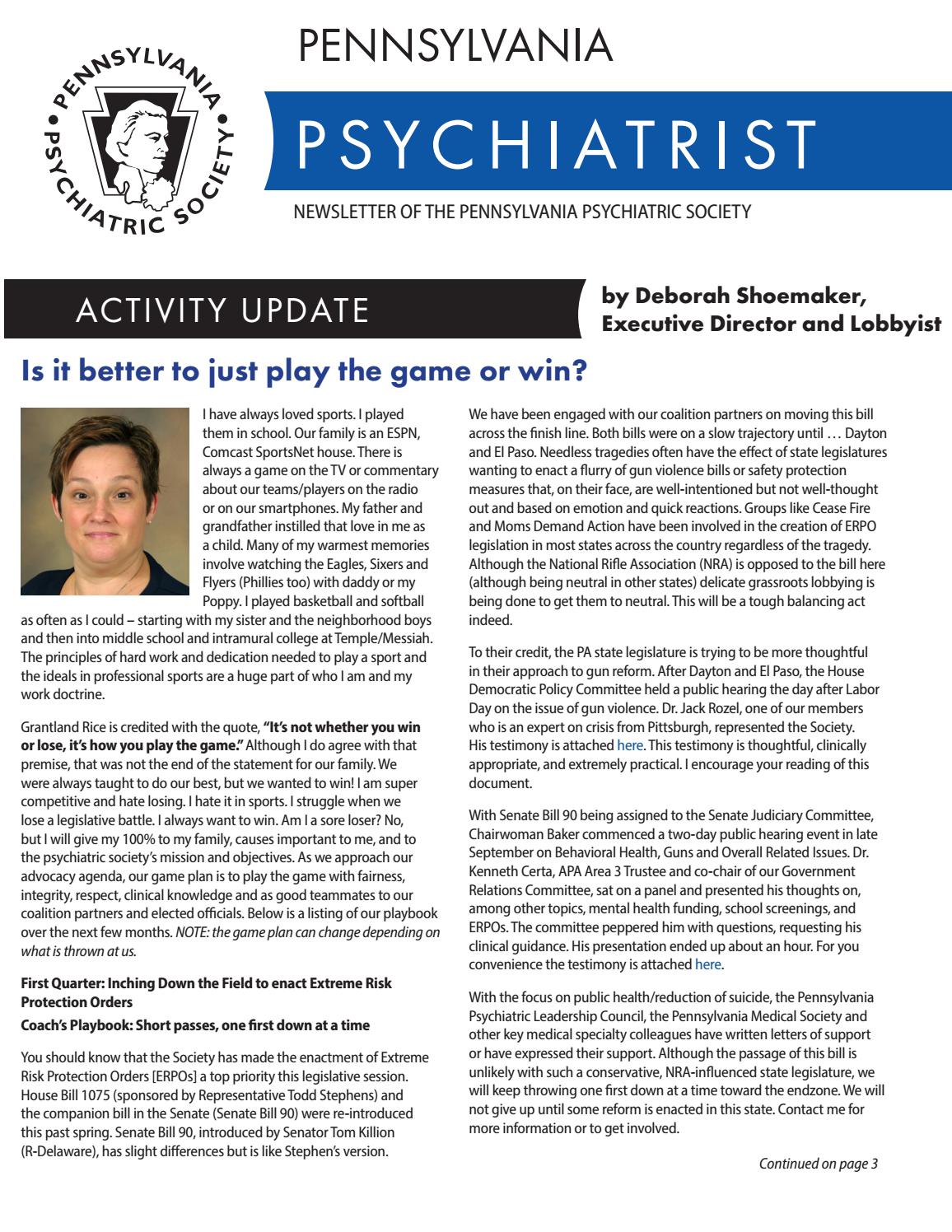 Pennsylvania Psychiatrist November 2019 by TEAM Issuu