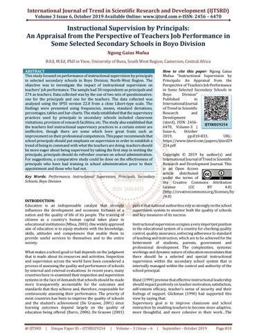 Instructional Supervision By Principals An Appraisal From The Perspective Of Teachers Job Performanc By International Journal Of Trend In Scientific Research And Development Issn 2456 6470 Issuu