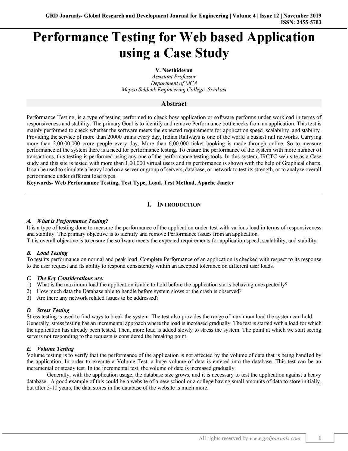 Performance Testing for Web based Application using a Case Study by GRD ...