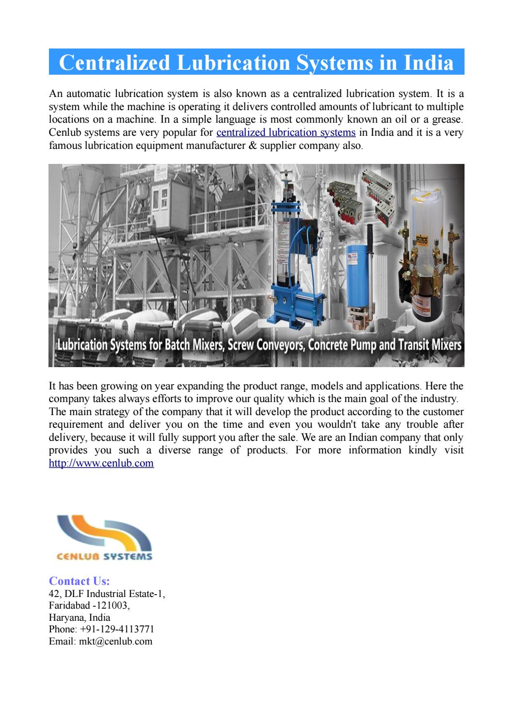 Centralized Lubrication Systems in India by Cenlub Systems Issuu
