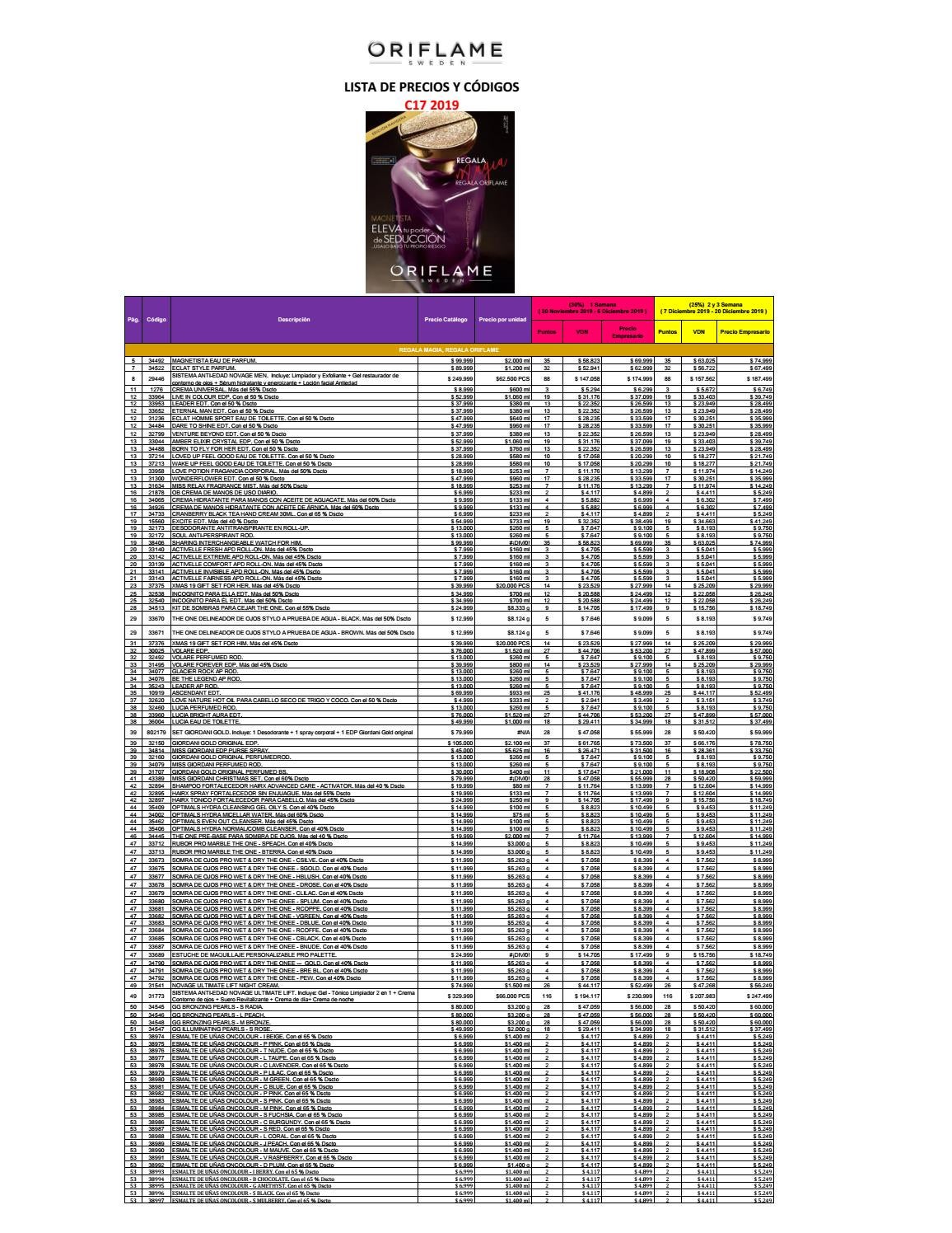 Lista de Precios C17 2019 CO by Oriflame Latinoamérica Issuu