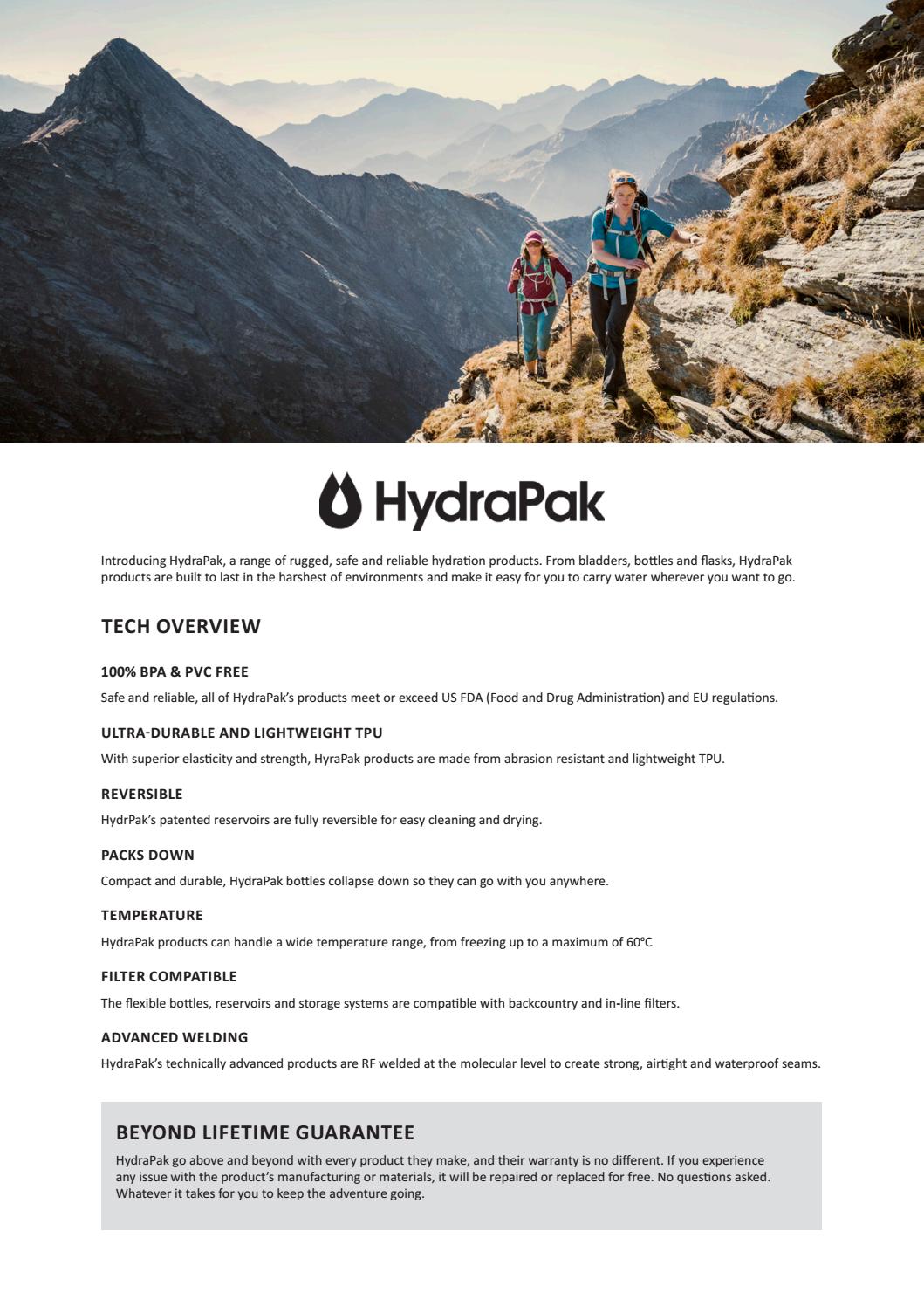 Safe /& Reliable Hydrapak Shape-Shift Low-Profile BPA Free Water Bladder//Reservoir for Hydration Backpacks High Flow Bite Valve