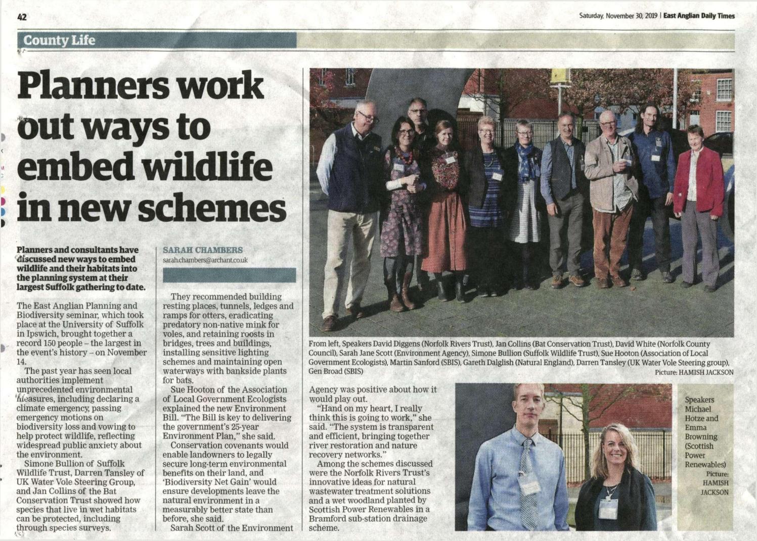 East Anglian Daily Times 30 Nov 2019 by Suffolk Naturalists' Society