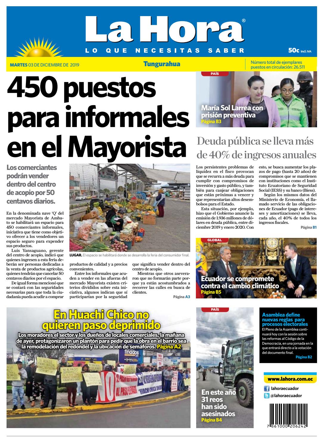 TUNGURAHUA 03 DE DICIEMBRE DE 2019 by LA HORA Ecuador - Issuu
