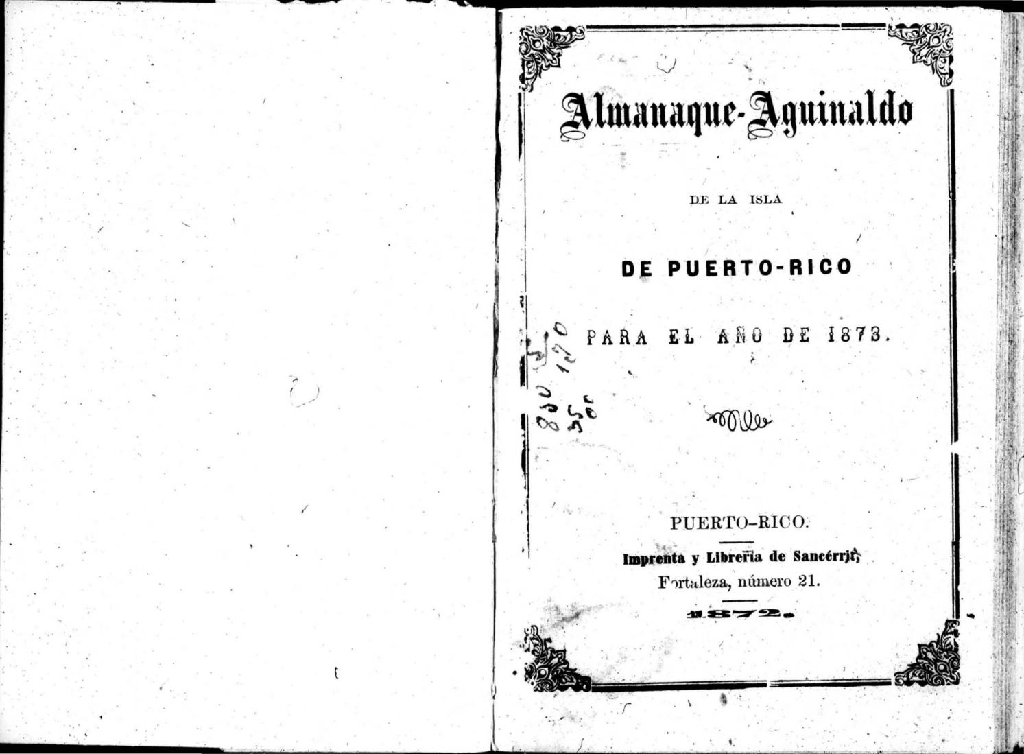 Almanaque Aguinaldo De La Isla De Puerto Rico Para El Ano De 1873 By La Coleccion Puertorriquena Issuu