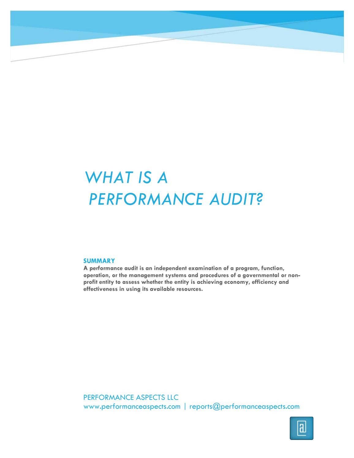 Performance Audit Report.pdf What is a Performance Audit? by Performance Aspects LLC - Issuu