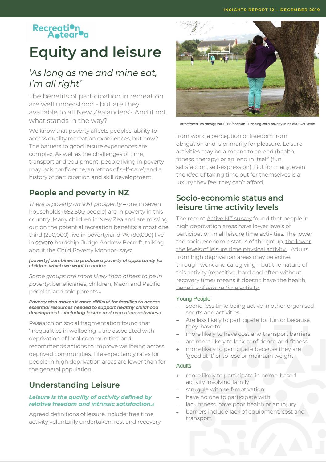 INSIGHTS Equity and Leisure by Recreation Aotearoa Te Whai Oranga