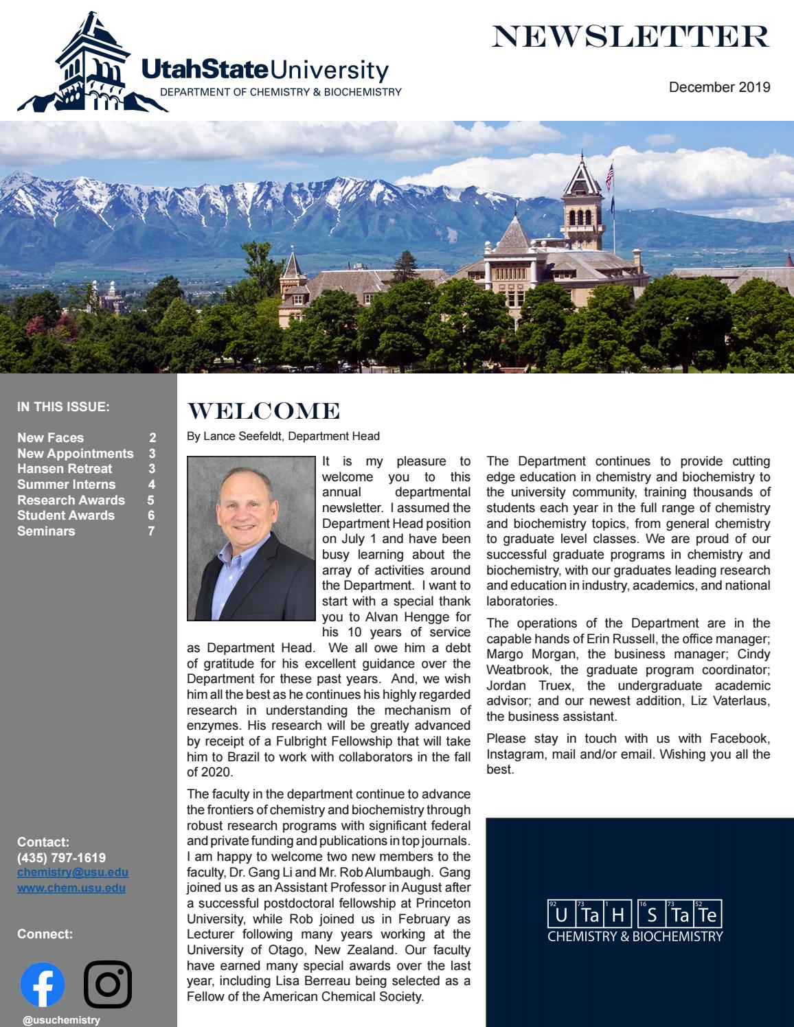 Utah State University Department of Chemistry and Biochemistry Newsletter 2019 by USU College of