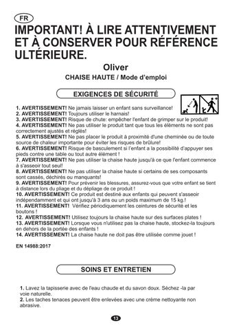 Feeding 椅 OLIVER Manual Instruction 第 13 页