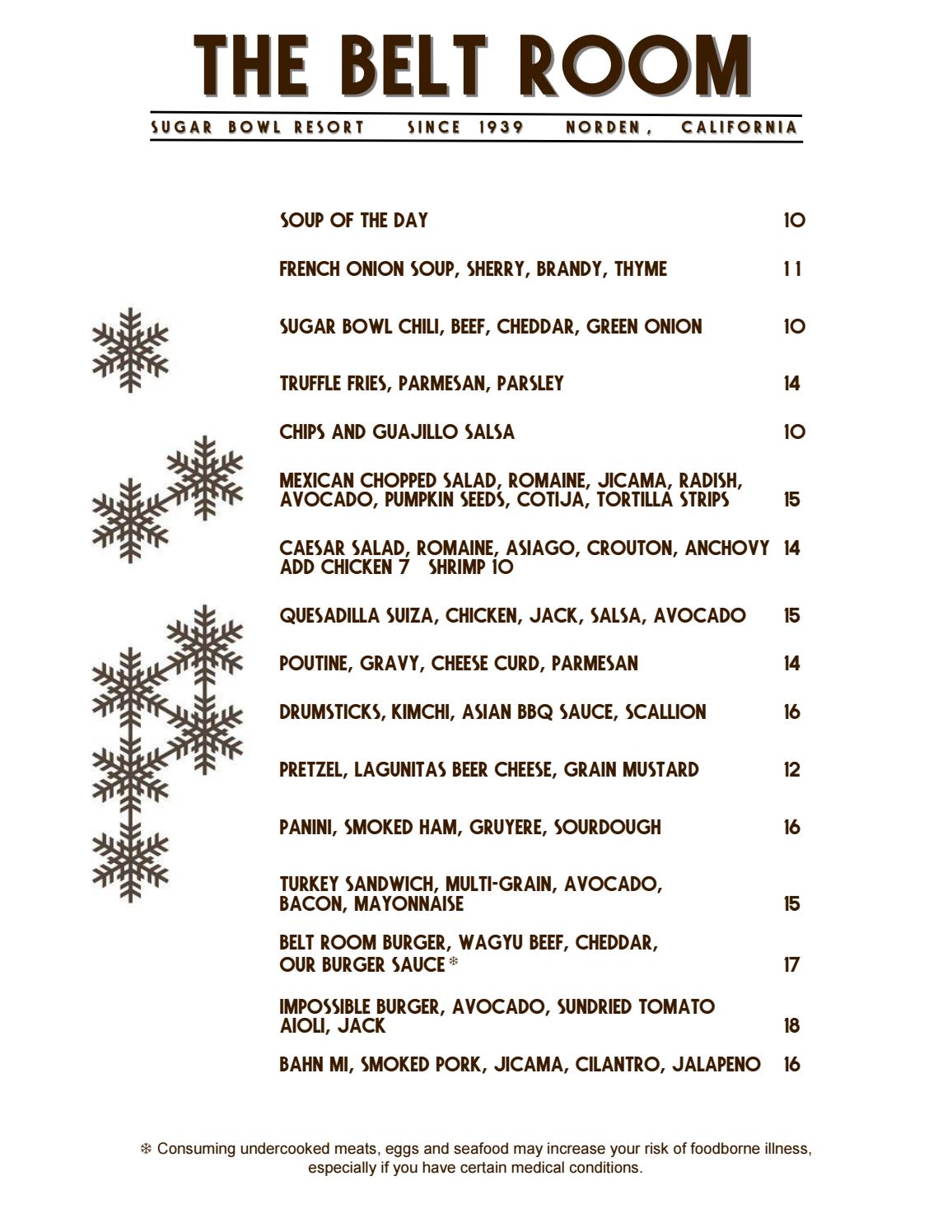 Belt Room Bar Menu by Village at Sugar Bowl Issuu