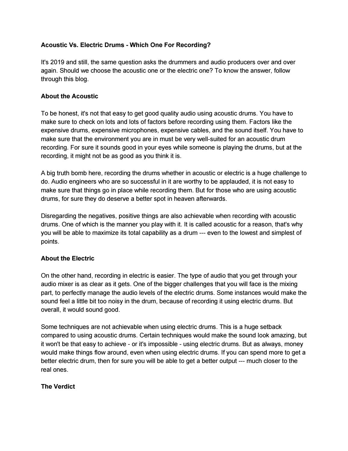 Acoustic Vs. Electric Drums Which One For Recording? by Will Pastons Issuu