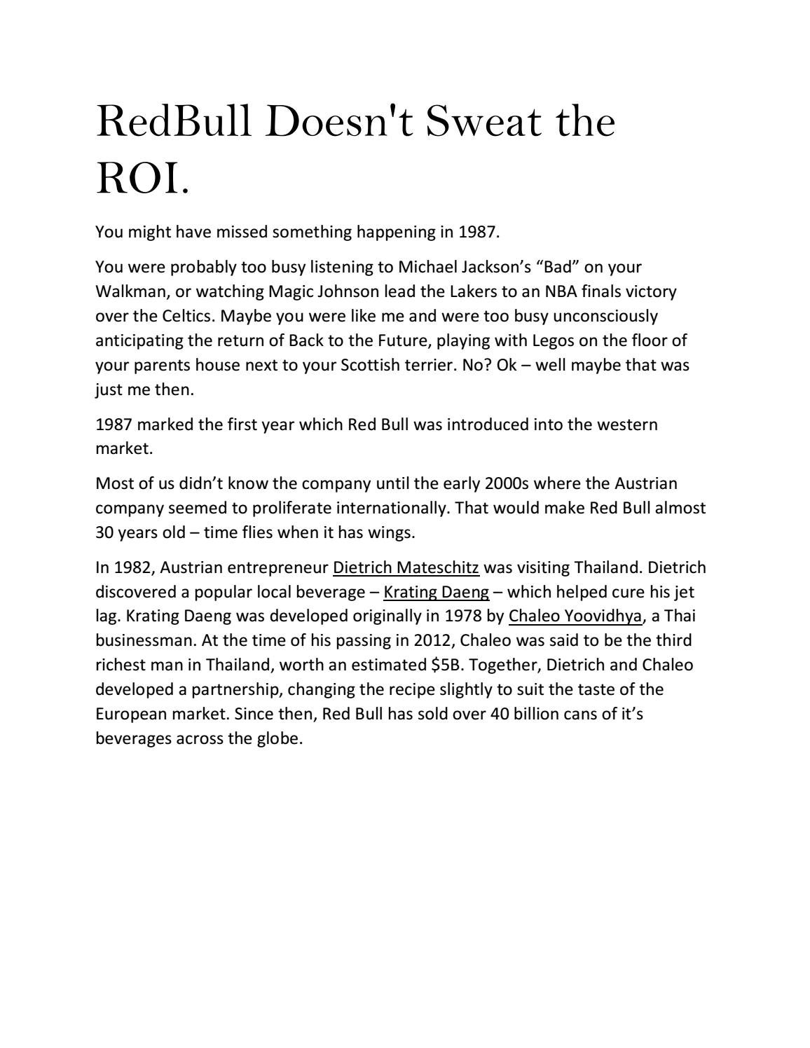 Redbull Doesn T Sweat The Roi By Jeri Ana Smith Issuu Redbull Doesn T Sweat The Roi By Jeri Ana Smith Issuu
