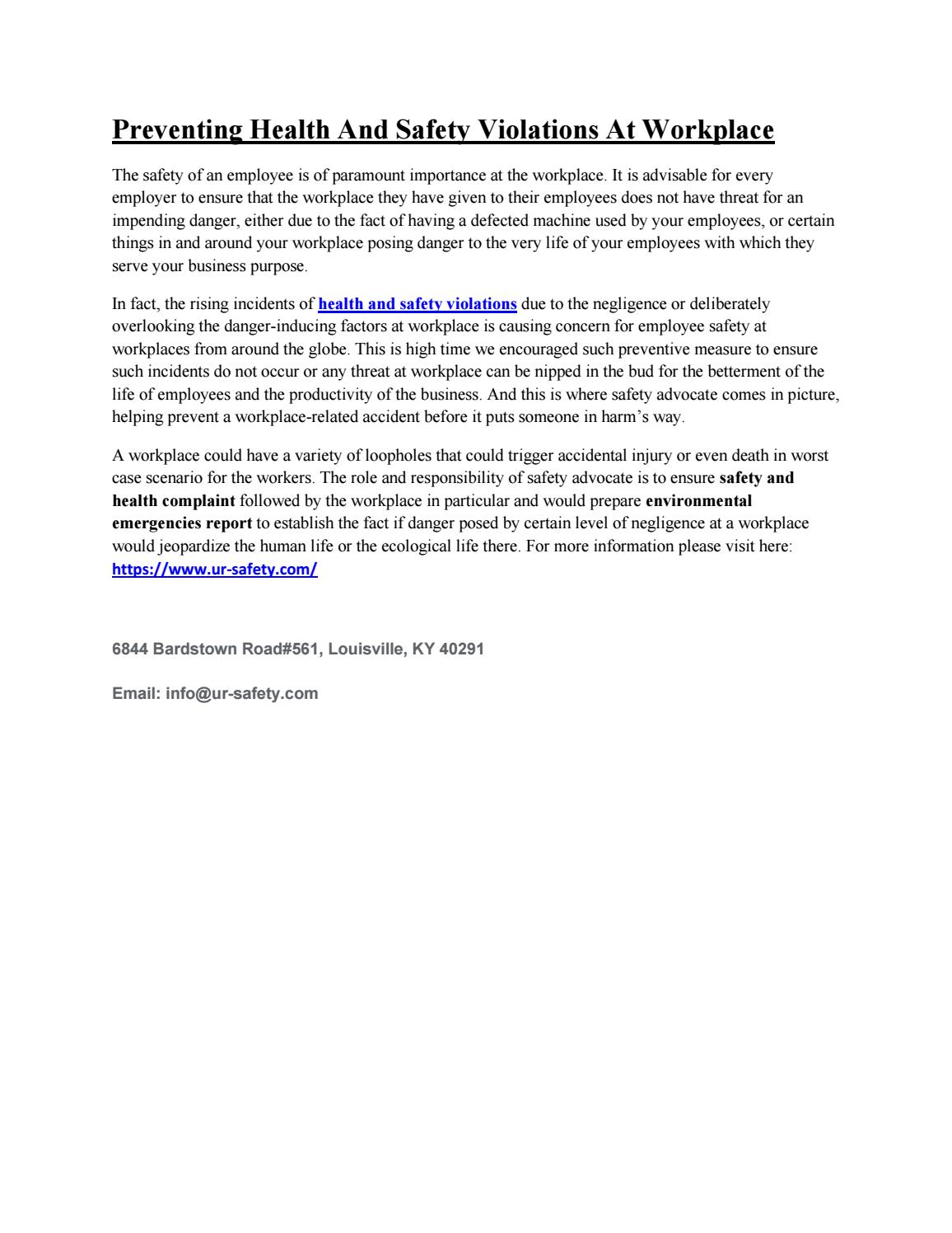 Preventing Health And Safety Violations At Workplace by Rockey Smith