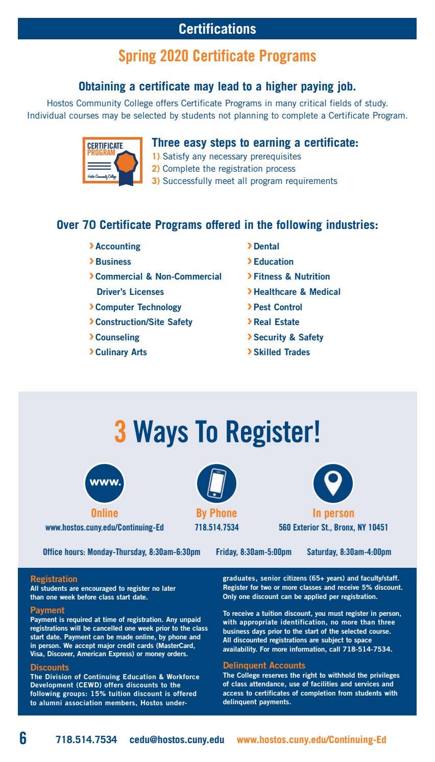 Spring 2020 Continuing Education Catalog by Hostos Community College