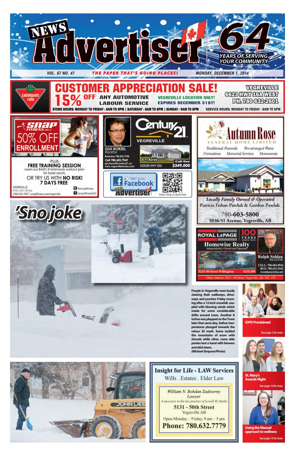 Vegreville News Advertiser December 1, 2014 by The News Advertiser